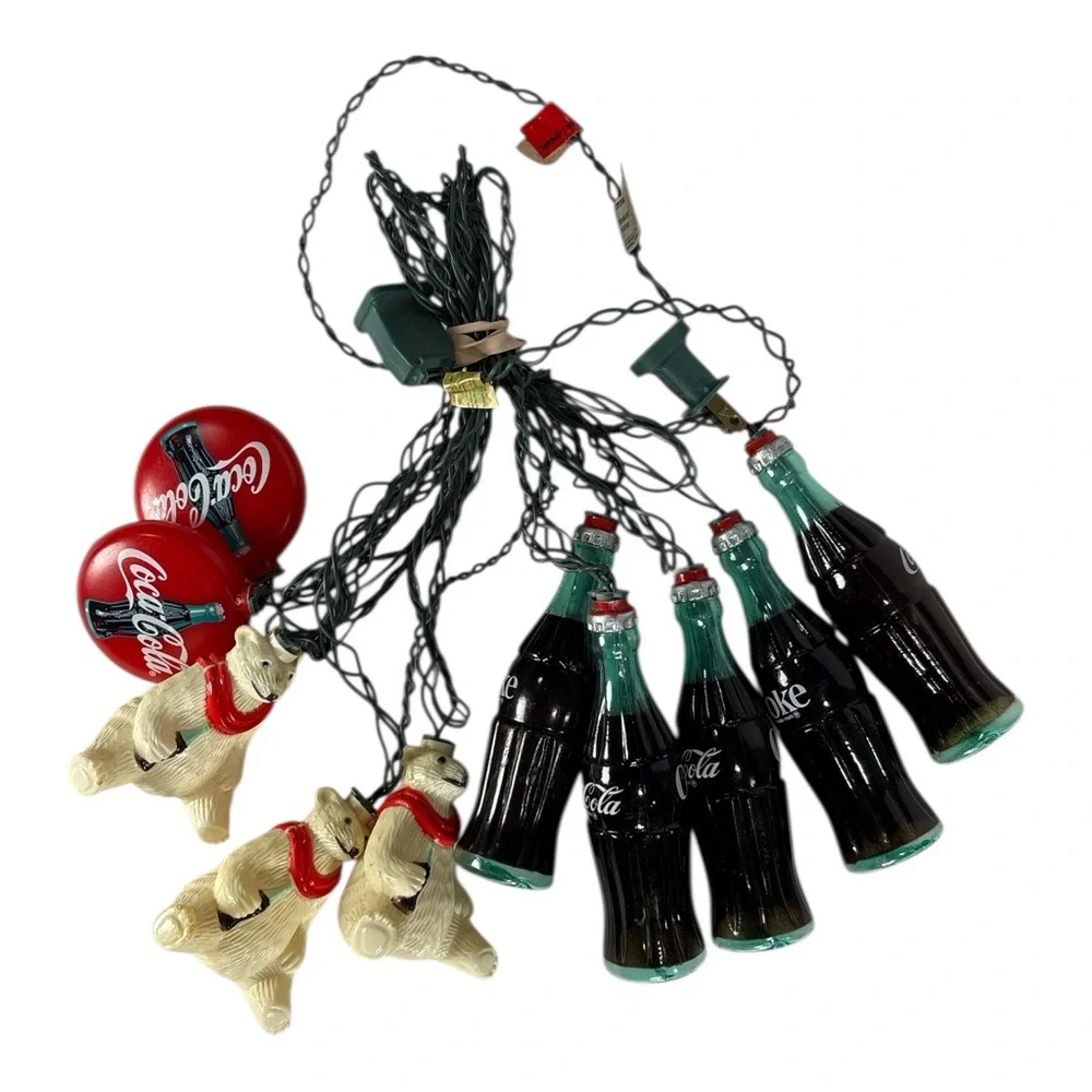 Vintage 14' Coca Cola Polar Bear and Bottle String Lights Christmas Holiday